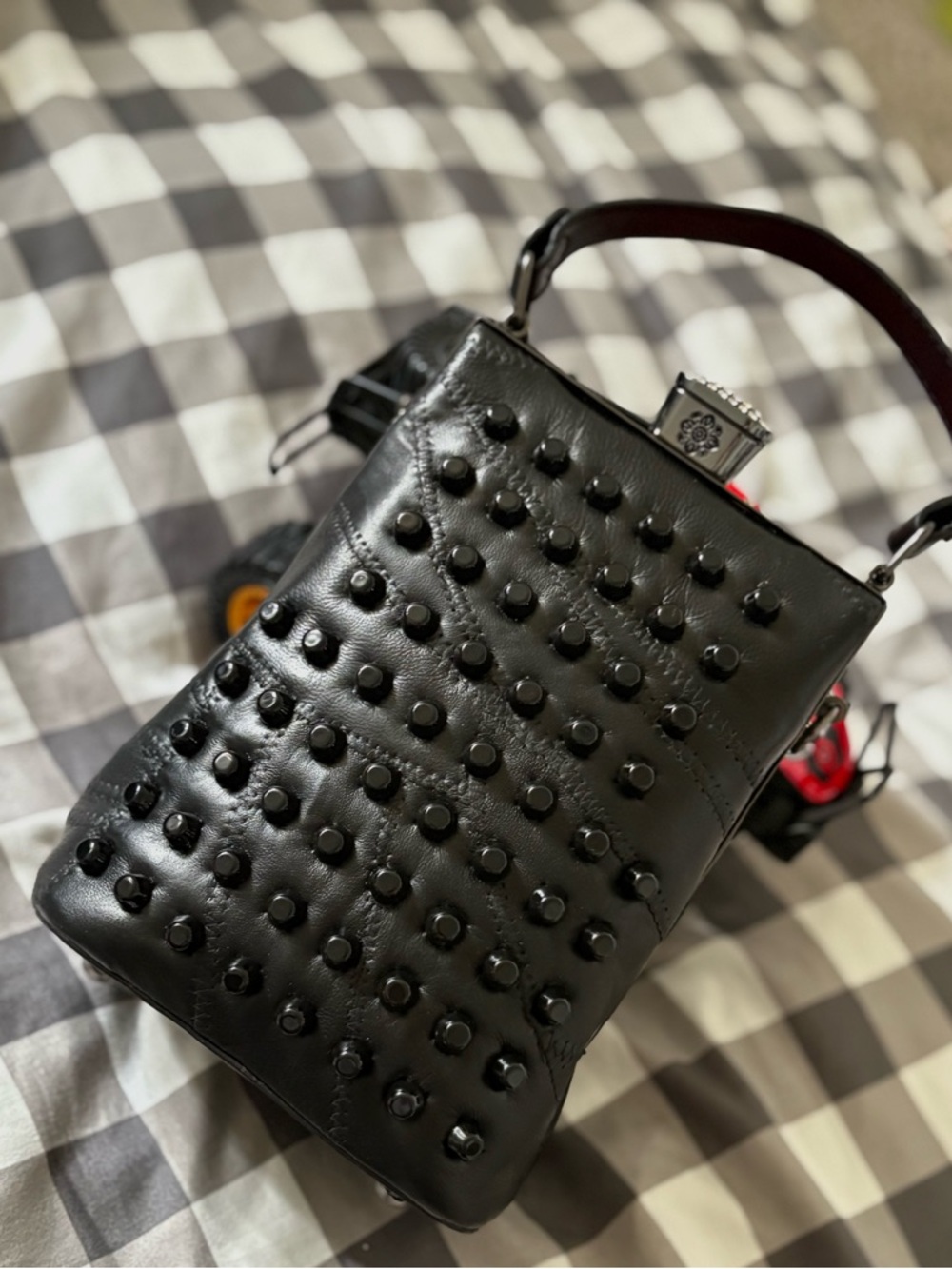 Vintage Black Studded Leather Crossbody Bag
